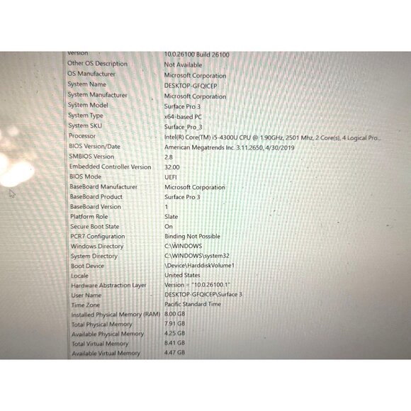 Microsoft Surface Pro 3 Intel Core i5-4300U 1.9GHz 8GB RAM 256GB SSD Win11 Pro - Picture 6 of 8